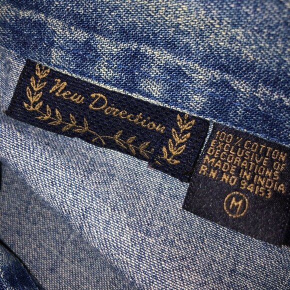 New Direction Womens Medium Blue Embroidered Leaves Button Up Denim Jean Jacket - Picture 10 of 11